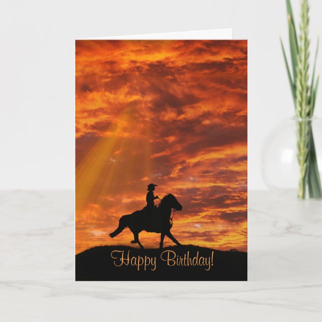 Cowboy and Horse Country Western Happy Birthday Card (Front)