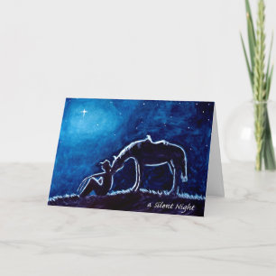 Cowboy and Horse in Moonlight Silent Night Card