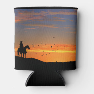 Cowboy and Horse in Sunset Can Cooler Koozie