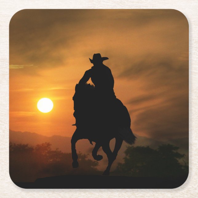 Cowboy and Horse in the Sunset Coasters (Front)