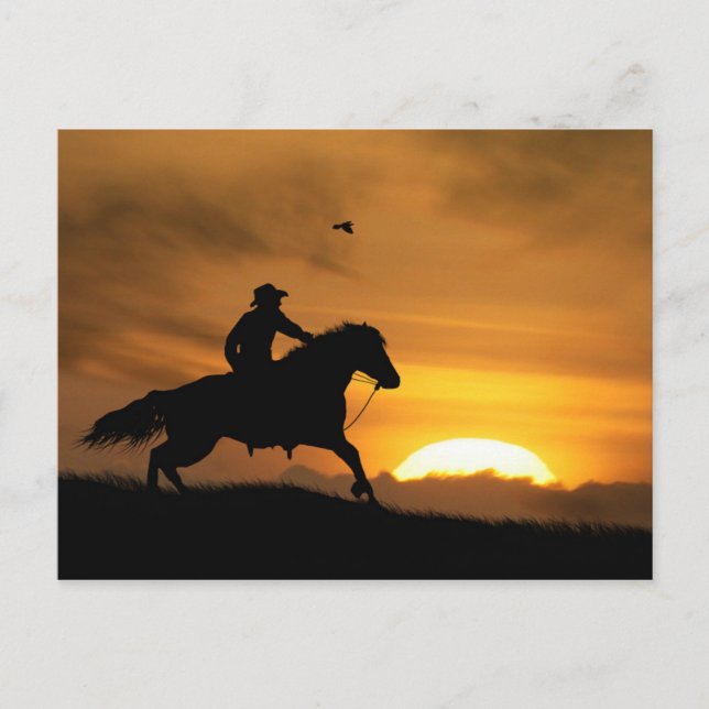 Cowboy and Horse Racing the Sundown Postcard (Front)