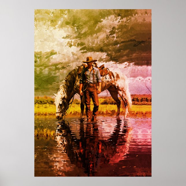 Cowboy and Horse Reflection Wall Art – Western (Front)