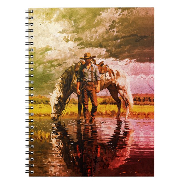 Cowboy and Horse Reflection Wall Art – Western Notebook (Front)