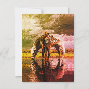 Cowboy and Horse Reflection Wall Art – Western Postcard