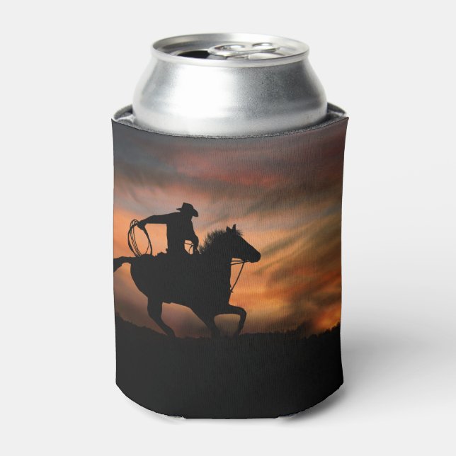 Cowboy and Horse Roping and Sunset Can Cooler (Can Front)