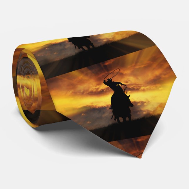 Cowboy and Horse Roping Country Western Tie (Rolled)