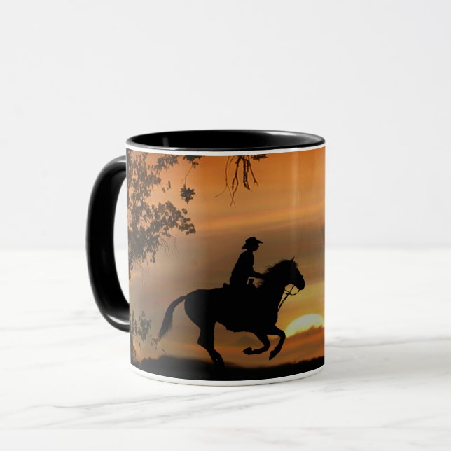 Cowboy and Horse Sunset Mug (Front Left)