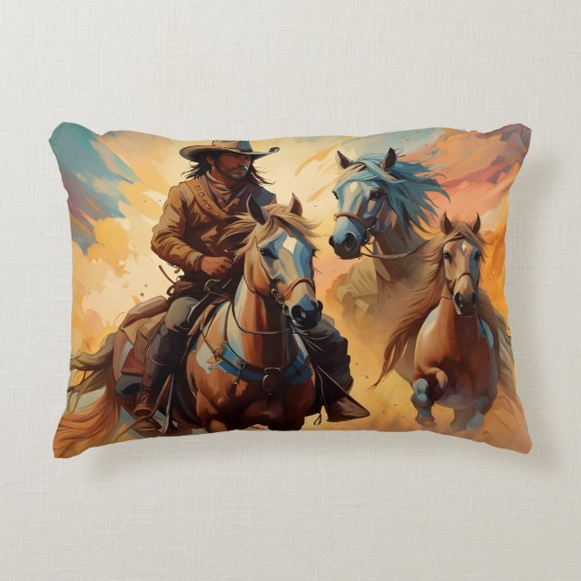 Cowboy and horses collage  decorative cushion (Front)