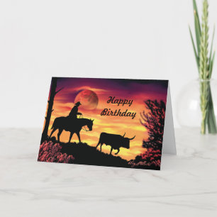 Cowboy And Longhorn Steer Card