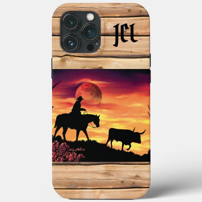 Cowboy And Longhorn Steer Case-Mate iPhone Case (Back)