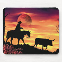 Cowboy And Longhorn Steer