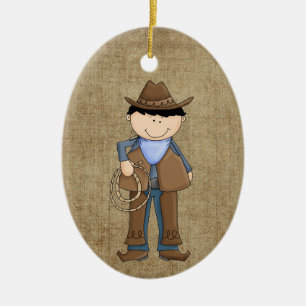 Cowboy and Sheriffs Badge Ceramic Ornament