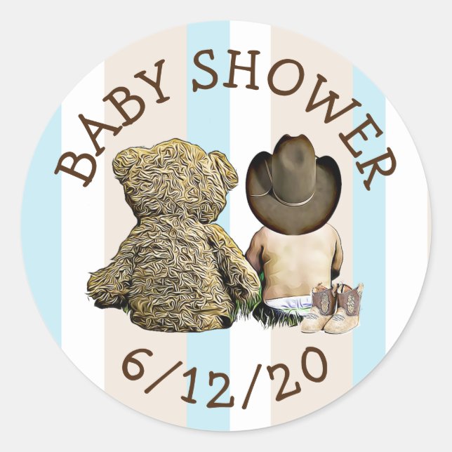 Cowboy and Teddy Bear  Baby Shower Stickers (Front)