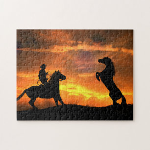Cowboy and Wild Horse Stallion Jigsaw Puzzle
