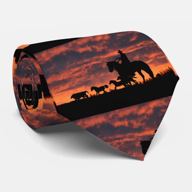 Cowboy and Wild Horses Tie (Rolled)