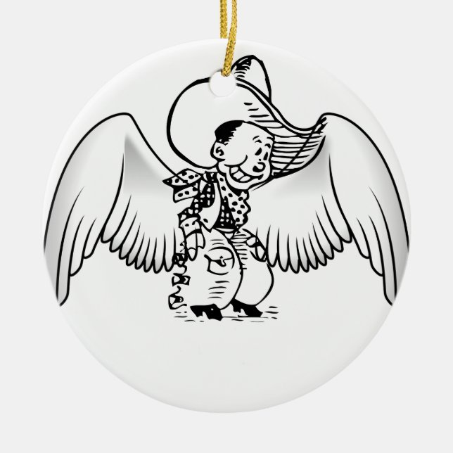 Cowboy Angel Ceramic Tree Decoration (Front)