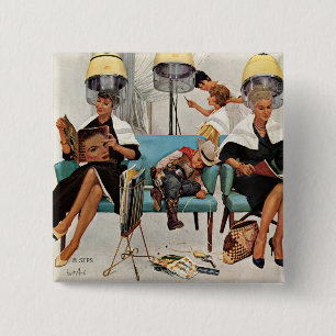 Cowboy Asleep in Beauty Salon 15 Cm Square Badge