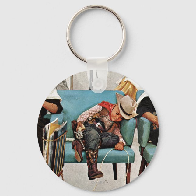 Cowboy Asleep in Beauty Salon Key Ring (Front)