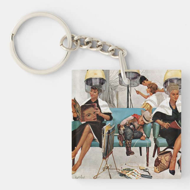 Cowboy Asleep in Beauty Salon Key Ring (Front)
