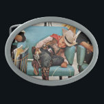 Cowboy Asleep in Beauty Salon Oval Belt Buckle<br><div class="desc">Artist: Kurt Ard | Little cowboy asleep in beauty shop</div>