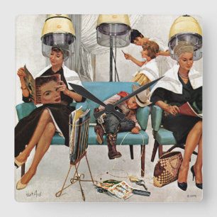 Cowboy Asleep in Beauty Salon Square Wall Clock