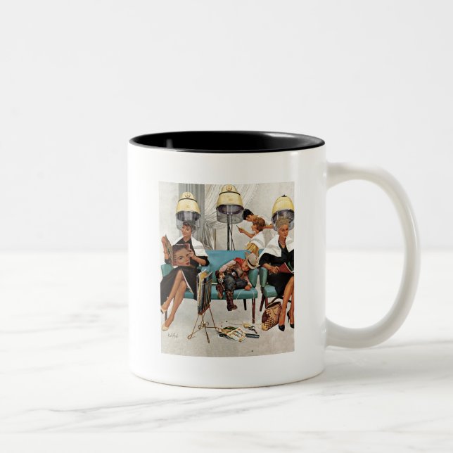 Cowboy Asleep in Beauty Salon Two-Tone Coffee Mug (Right)