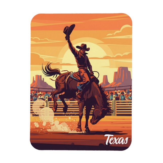 Cowboy at Rodeo Texas Travel Magnet (Vertical)