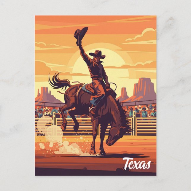 Cowboy at Rodeo Texas Travel Postcard (Front)
