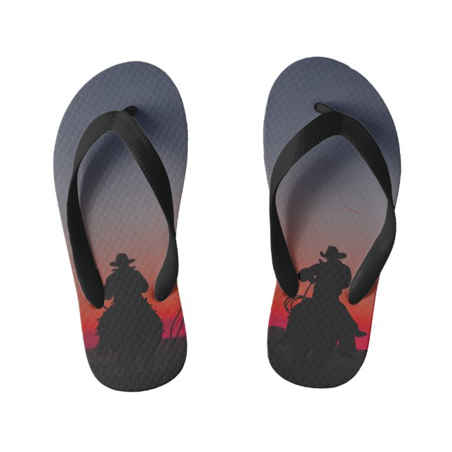 cowboy at sunset kid's thongs (Footbed)
