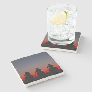 cowboy at sunset stone coaster
