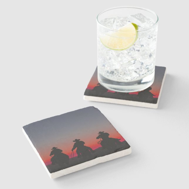 cowboy at sunset stone coaster (Side)
