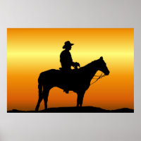Cowboy at Sunset Wall Mural Poster