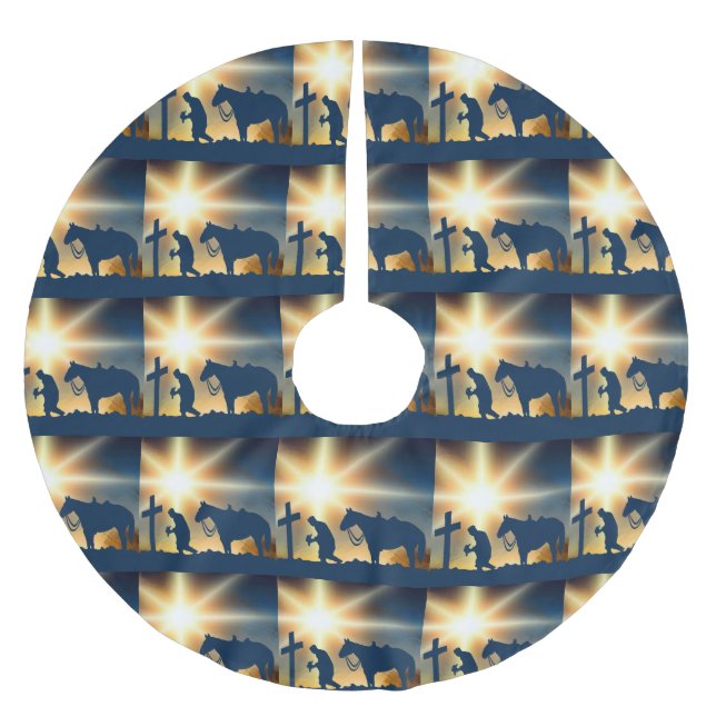 Cowboy At The Cross Western Christmas Tree Skirt (Front)