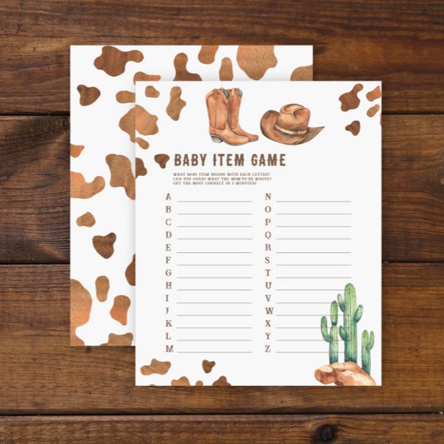 Cowboy - Baby Item Game. Baby Shower Game (Creator Uploaded)