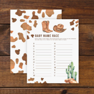 Cowboy baby shower - Baby name race game