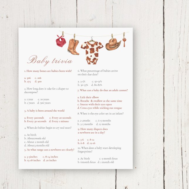 Cowboy baby shower - Baby Trivia Game (Creator Uploaded)