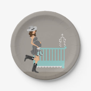 Cowboy Baby Shower - Brunette Paper Plate
