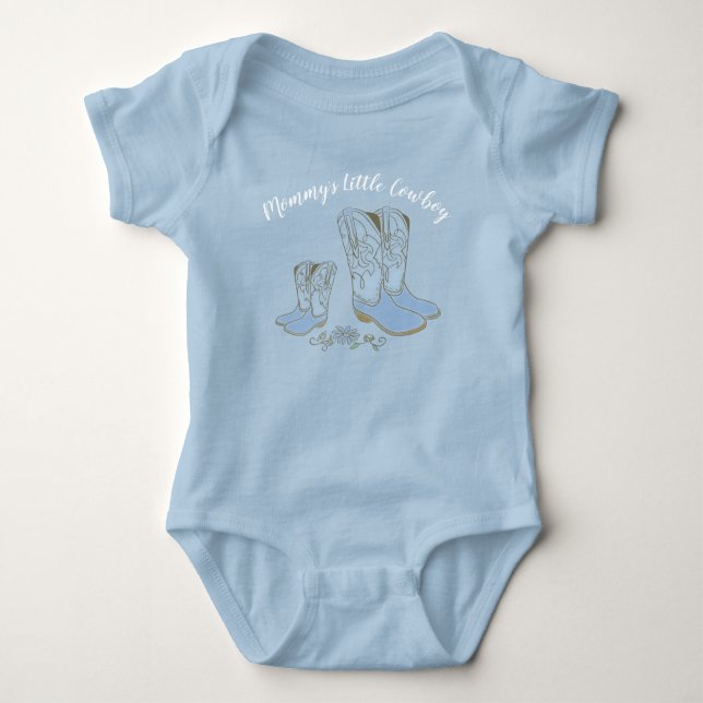 Cowboy Baby Shower Country Western Blue Boy Baby Bodysuit (Front)
