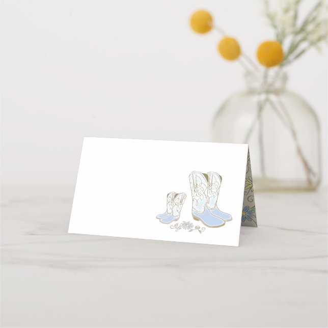 Cowboy Baby Shower Country Western Blue Boy Place Card (Front)