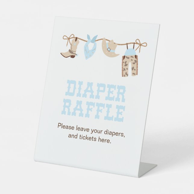 Cowboy Baby Shower Diaper Raffle Pedestal Sign (Front)