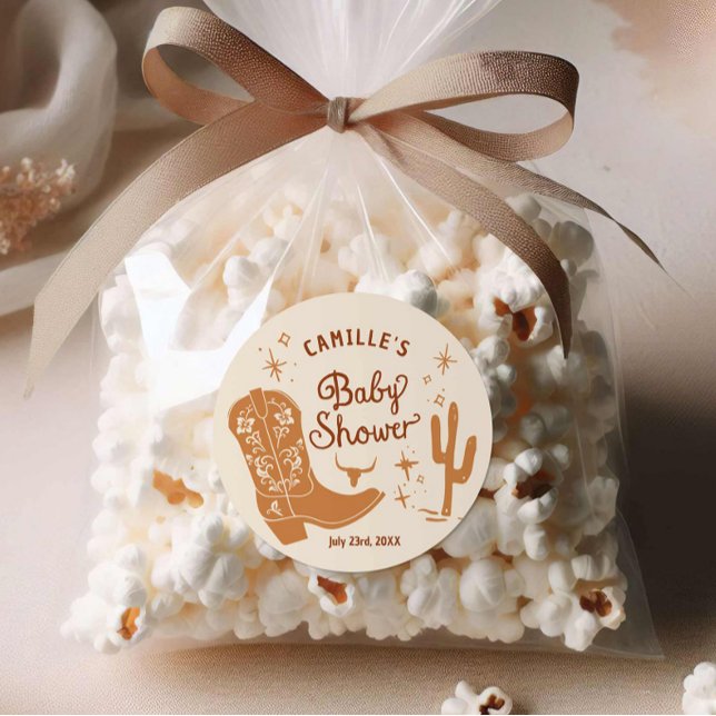 Cowboy Baby Shower Favour Sticker (Cowboy Baby Shower Round Favor Stickers)