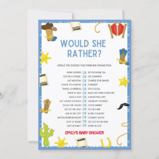 Cowboy Baby Shower Game - size 5x7  Invitation