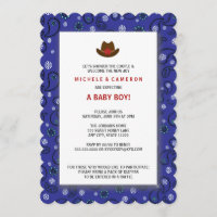 Cowboy Baby Shower Invite WESTERN BLUE BANDANA