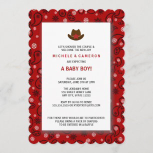 Cowboy Baby Shower Invite WESTERN RED BANDANA