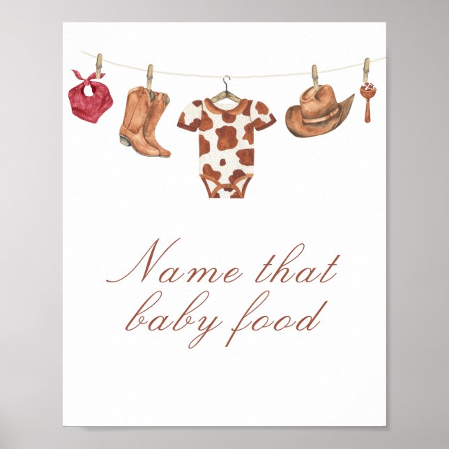 Cowboy baby shower - name that baby food poster (Front)