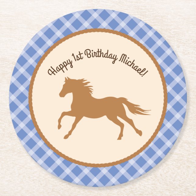 Cowboy Baby Shower Round Paper Coaster (Front)