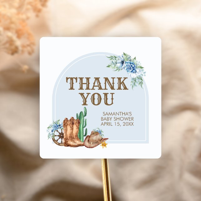 Cowboy Baby Shower Square Sticker (A Little Cowboy Baby Shower Sticker)