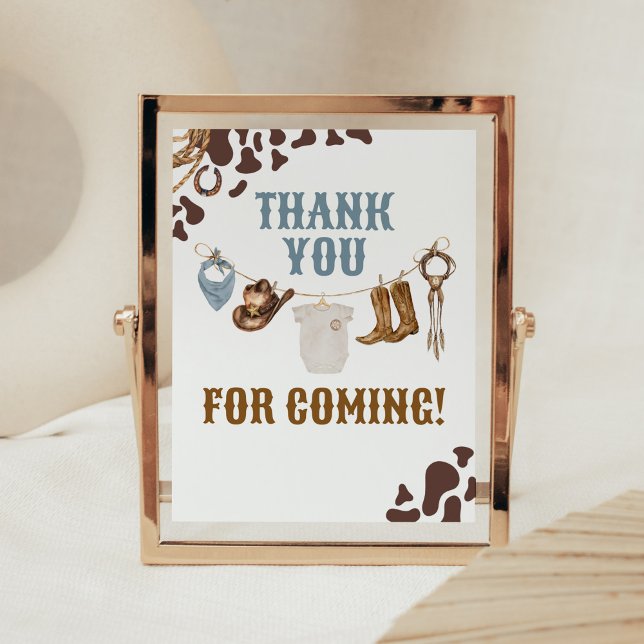 Cowboy Baby Shower Thank you for Coming Poster (Wild West Rodeo Baby Shower Thank you for Coming Sign)
