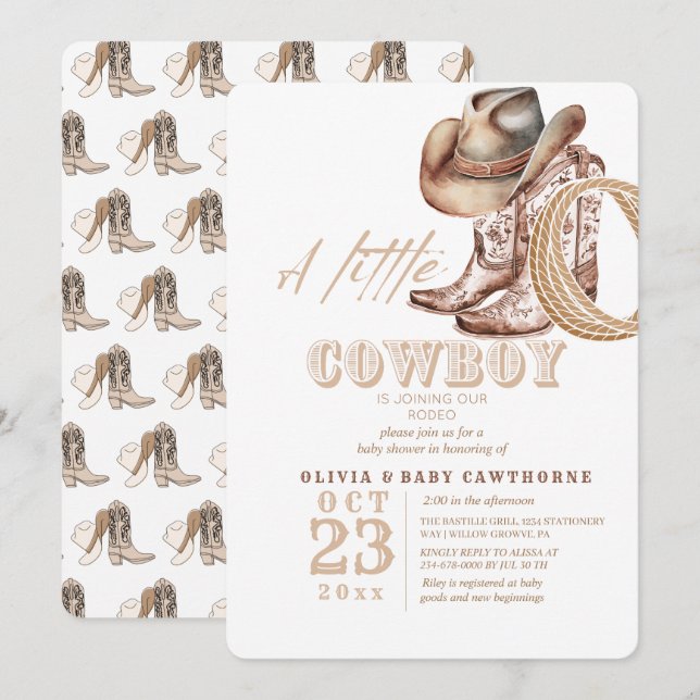 Cowboy Baby Shower Watercolor Rustic  Invitation (Front/Back)