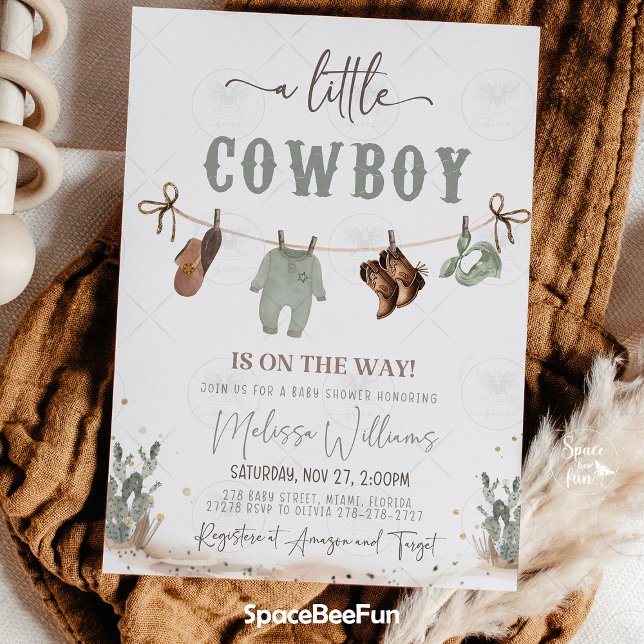 Cowboy Baby Shower Western  Invitation (cowboy baby shower invitation, little cowboy is on the way, western baby shower invite, wild west ba)